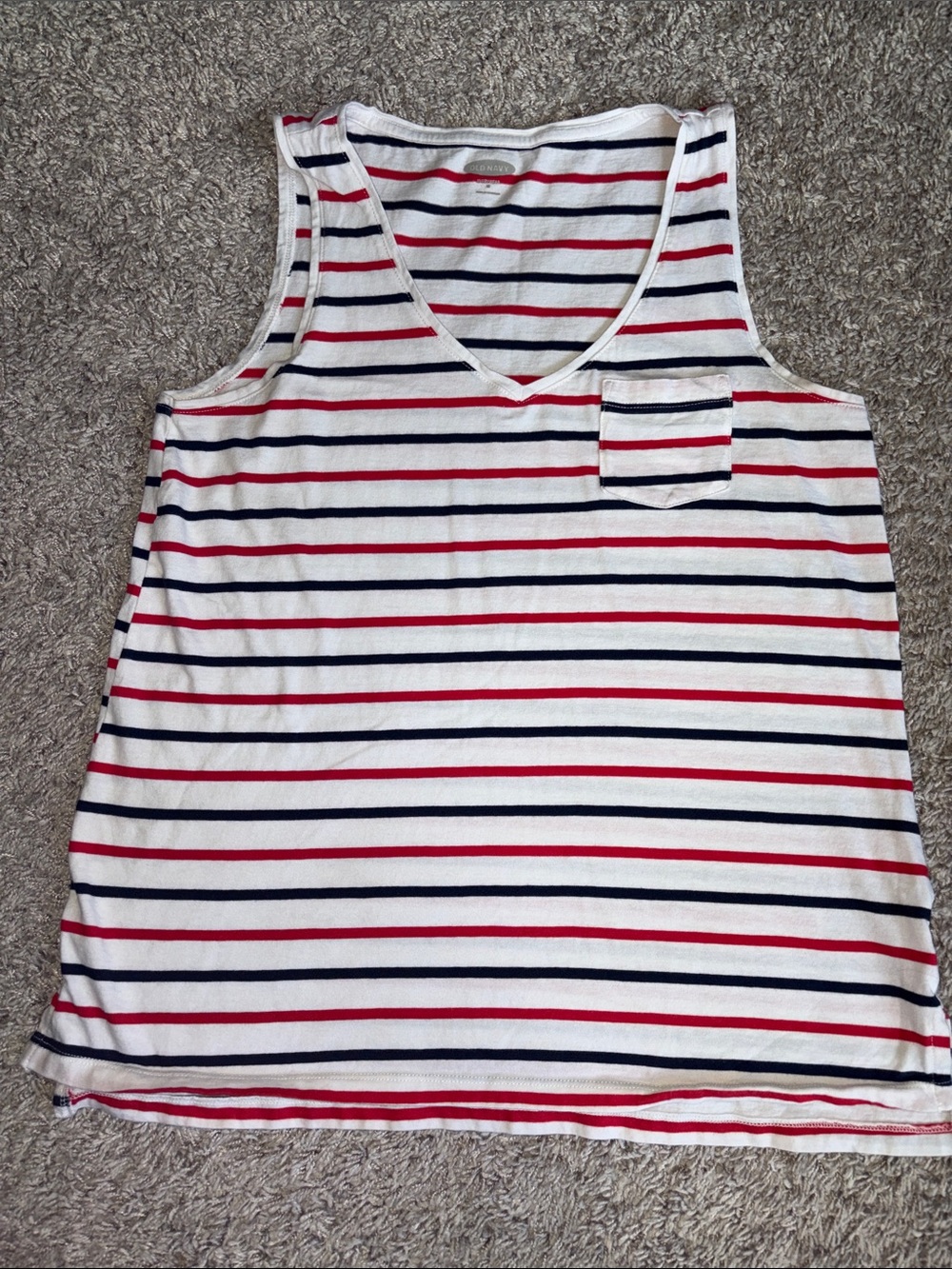 Old Navy Red, Navy & White Striped V-Neck Tank Everywhere fit.